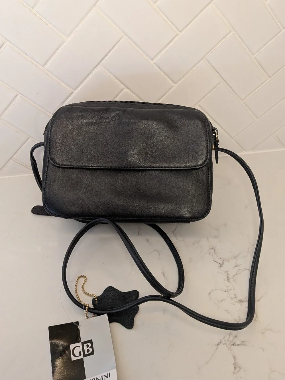 NWT Vintage Classic Giani Bernini Black Leather Crossbody Old Money Quiet Luxury